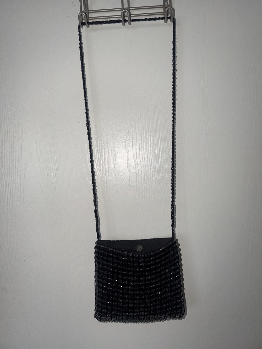Black Beaded Crossbody Evening Bag - Unbranded